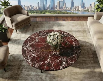 Rosso Levanto Marble Round Table Top, Italian Red Stone Coffee Table, Luxury Living Room