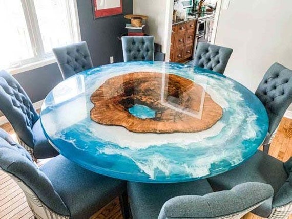 Ocean Epoxy Coffee Table Top, Epoxy Resin Walnut Table, Center Sofa Table,  Decor