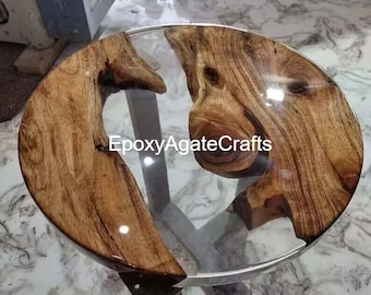 Handmade Acacia Wood & Epoxy Resin Coffee Table: Live Edge Walnut Decor