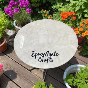 Round White Quartz Stone Table Top: Handmade Luxury Decor