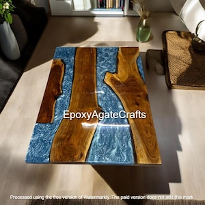 Rectangle Epoxy Dining Table with Natural Acacia Wood | Handmade Modern Kitchen Dining Table for Restaurant & Home Interior Décor