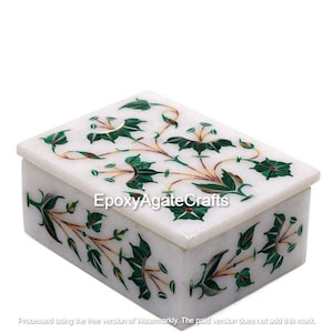 4 "x 3 "x 2" Hand geschnitzte weißer Marmor Malachit Edelstein Floral Arts Top Box für personalisierte Geschenk Schmuck Halter Schmuck Organisator Dekore