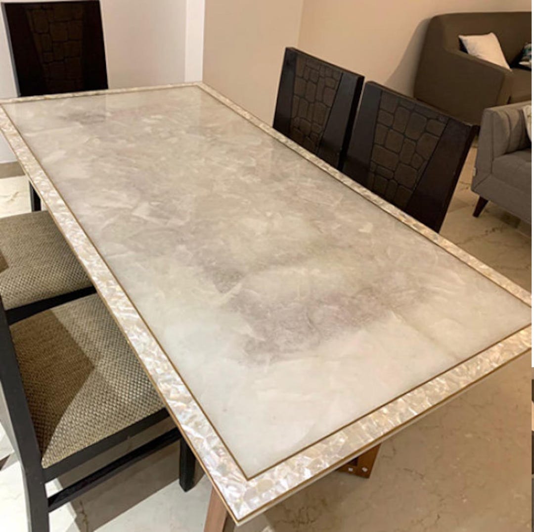 Elegant White Quartz Stone Dining Table Top Handmade Furniture Crystal