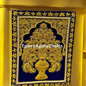 Handmade Zardozi Velvet Wall Hanging: Embroidered Jewel Carpet Tapestry (24x36 Inches)