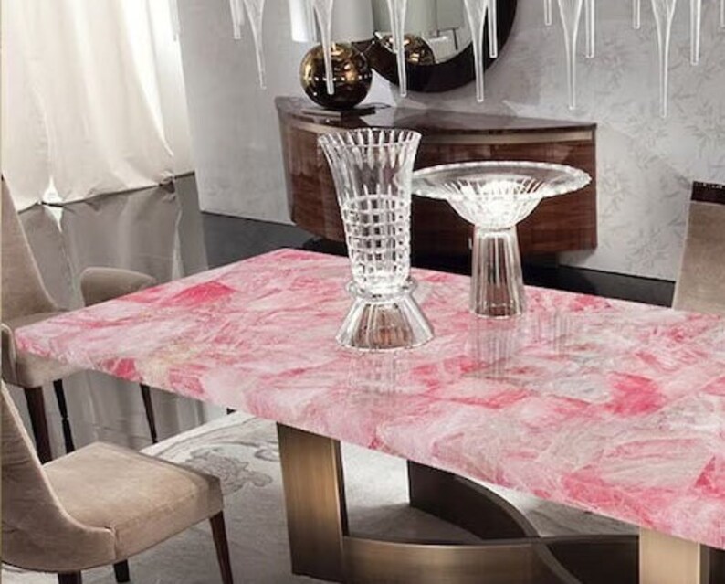 Stunning Rose Quartz Dining Table Kitchen Slab Console Bar Handmade