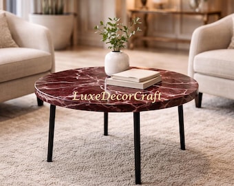 Red Rosso Levanto Coffee Table Natural Marble Top Luxury Living Room Table