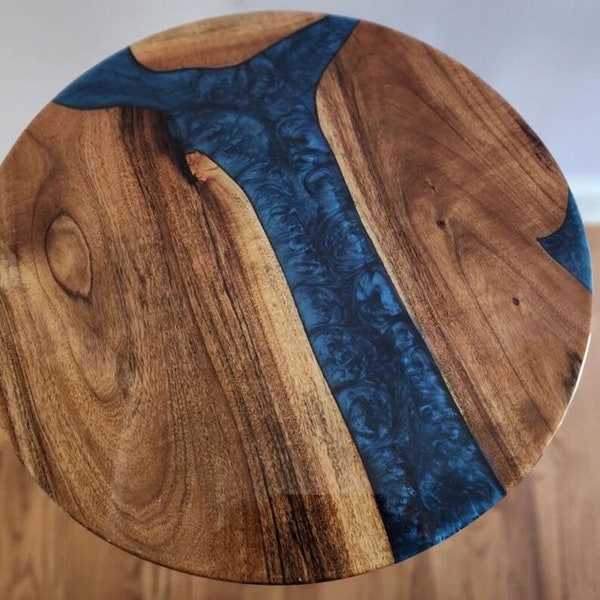 Round Blue Epoxy Coffee Table Tops Handmade Furniture Kitchen Slab Wooden Epoxy Resin Table Epoxy Resin Hallway Table Decors
