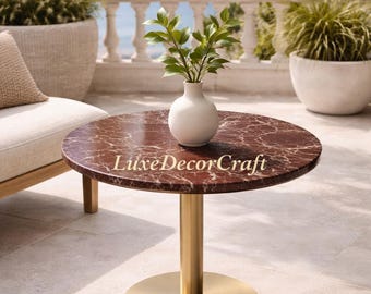 Rosso Levanto Marble Round Table Top: Italian Luxury Dining Cafe Surface