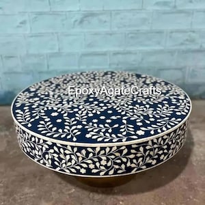 Round Bone Inlay Coffee Table Centerpiece MDF Wooden Handmade Furniture Luxury Bone Inlay Table or Living Room Furniture Hallway Decors