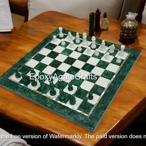 18&quot; Luxury Malachite Stone Chess Table Handmade Green Gemstone Chessboard, Elegant Game Table for Home & Office Décor