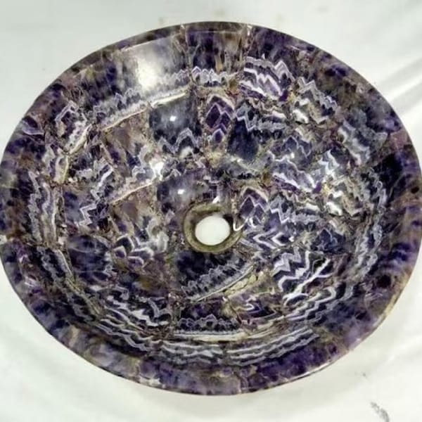 Amethyst Random Bathroom Sink Basin Stone Wash Basin Sink Handmade Semiprecious Stones Sink Bowl Bathroom & kitchen Decor