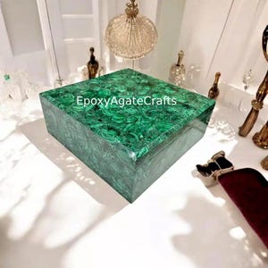 18 &quot;x 18 &quot;x 7&quot; Malachit Stein Schmuckschatulle Luxus Halbedel Schmuckstück, Sammlerstück und Mehrzweck-Aufbewahrungsbox für elegante Geschenke