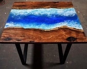 Made To Order Ocean Wave Epoxy Resin River Dining Table Tops Handmade Furniture Wooden Live Edge Walnut cafeteria Counter Desk Home Deco