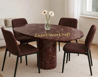 Red Marble Dining Table, Rosso Levanto Stone Table Luxury Modern Dining Room Furniture