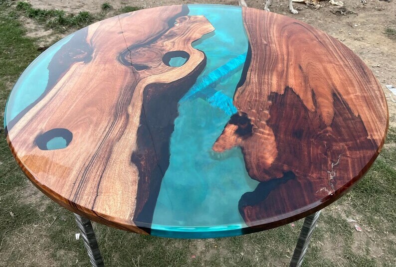Transparent Epoxy Table Diy Natural Wooden Table Epoxy Round Etsy