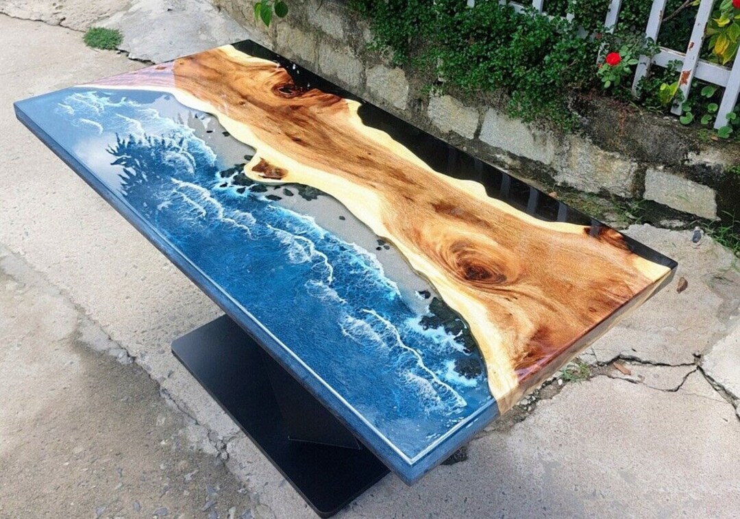  Customized Large Epoxy Table, Blue River Look Resin Dining  Table for 2, 4, 6, 8, Epoxy Coffee Table Living Room Table, Home Decor  (16.5 Inches Tall, 36 x 24 Inches) : Home & Kitchen