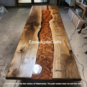 Custom Epoxy Resin River Table: Live Edge Acacia Wood, Handmade