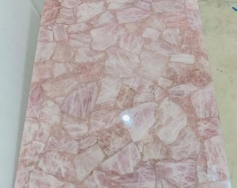 Impresionante mesa de comedor de piedra de cuarzo rosa, muebles hechos a mano, escritorio para reuniones y conferencias, mostrador con piedras preciosas curativas, decoración para el hogar