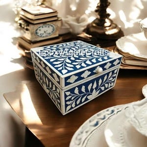 9 &quot;x 9 &quot;x 5&quot; quadratische Top Knochen Inlay Schmuck Aufbewahrungsbox Atemberaubende handgemachte Holz Trinket Box nach Maß Schmuckschatulle personalisierte Geschenk Dekore