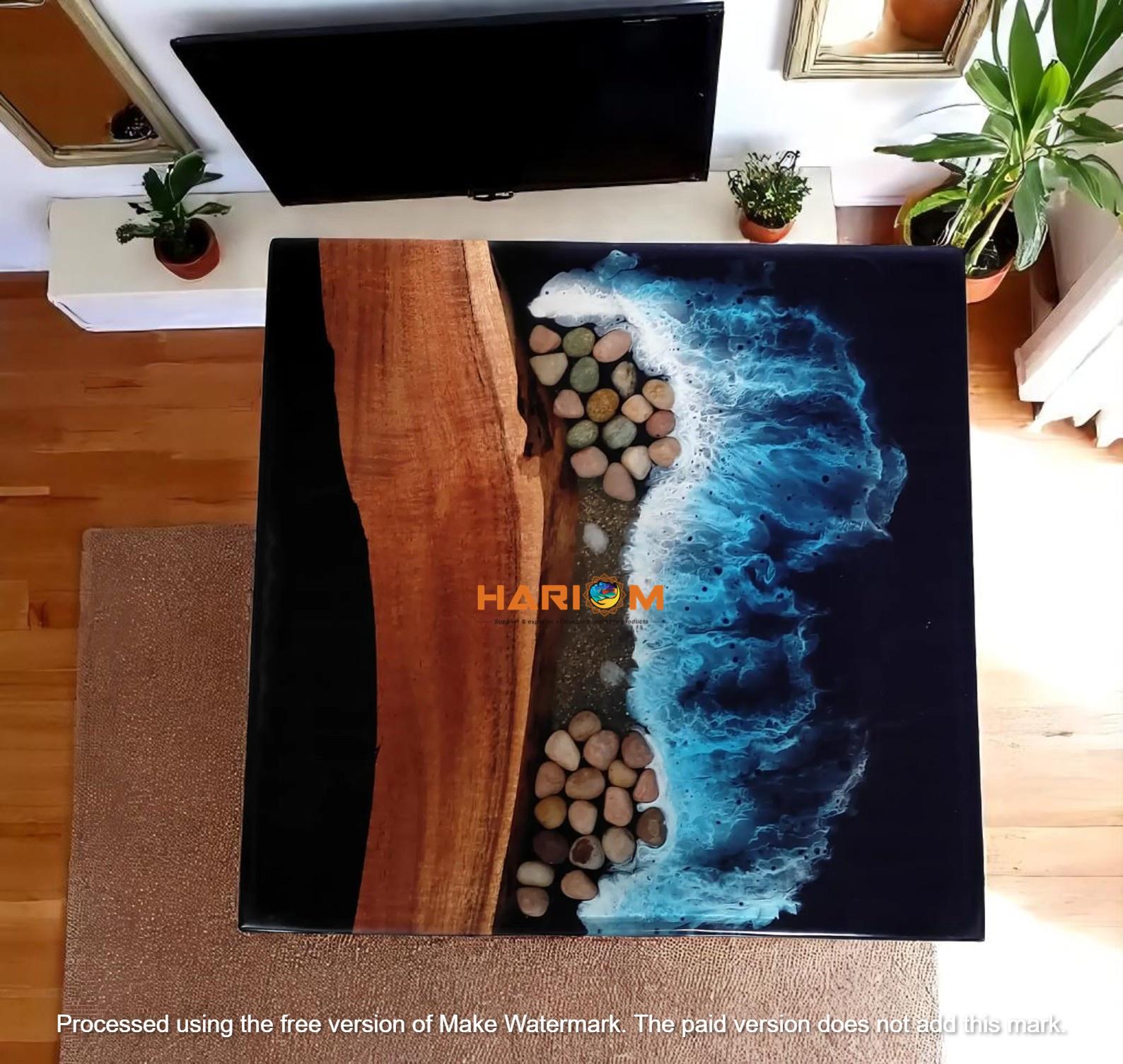 Ocean Epoxy Resin Coffee Table Top: Acacia Wood Wave Design