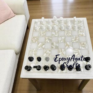Handmade White Marble Chess Table Set Vintage Game Board with Chess Pieces, Luxury Stone Decor & Classic Gift Collection Decors