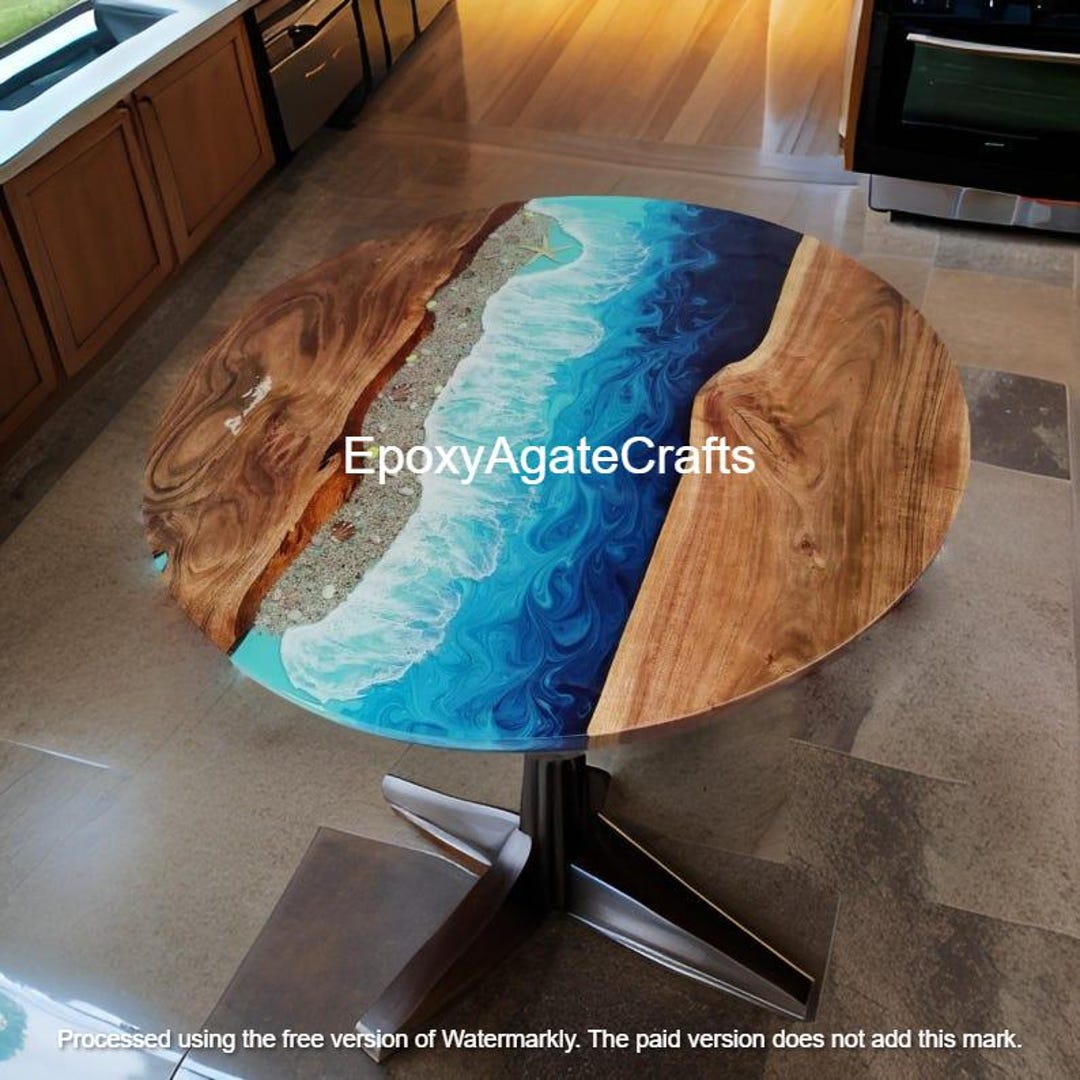 Ocean Wave Epoxy Resin Coffee Table Top Handmade Furniture Live Edge ...