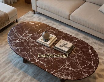 Oval Rosso Levanto Marble Dining Table Luxury Living Room Furniture For Hallway Decor