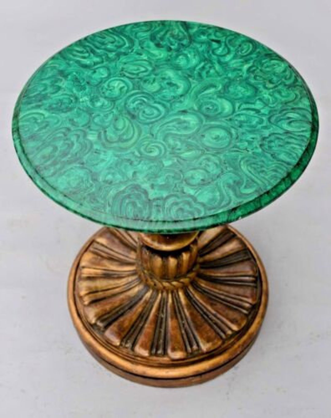 Round Malachite Stone Coffee Table Gemstone Inlay Premium Etsy