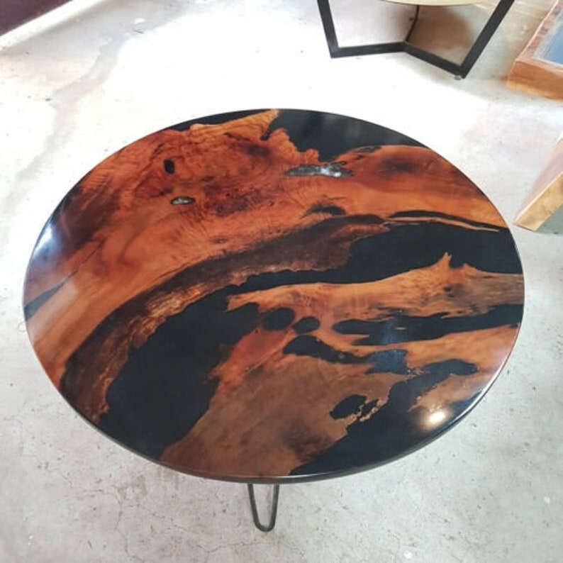 black epoxy round coffee table, garden epoxy table, kitchen slab table, counter desk table, luxury furniture table