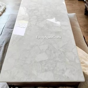 Handmade White Quartz Table Top: Modern Rectangle Dining Table