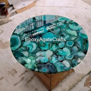 Round Green Agate Coffee Table Top Handmade Gemstone Furniture Counter Desk Luxury Living Room Table Decors
