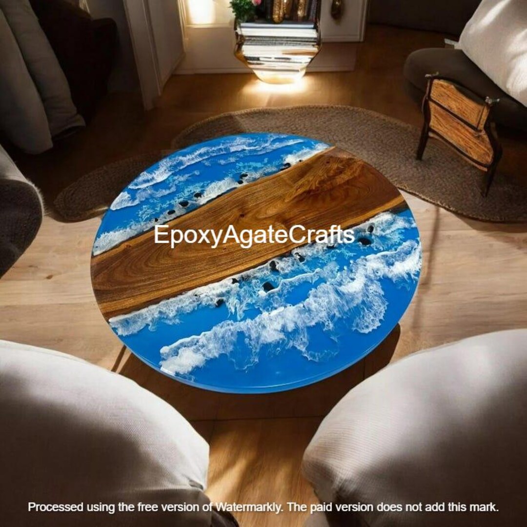 Handmade Acacia Wood Coffee Table: Ocean Wave Epoxy Resin Center - Etsy