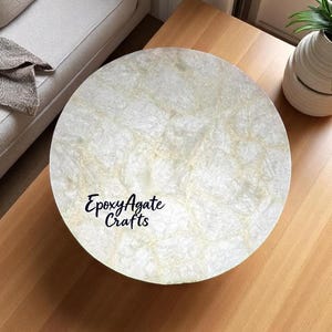 Handmade White Quartz Round Table Top: Mid-Century Modern Decor
