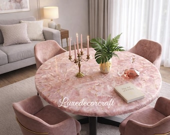 Rose Quartz Stone Table Luxury Designer Living Room Furniture, High-End Home Interior Table Decors