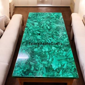 Rectangle Malachite Stone Dining Table Handmade Random Gemstone Countertop Kitchen Slab Cafeteria Furniture Stone Home Decors
