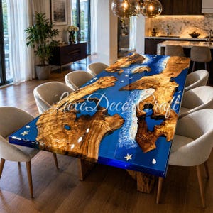 Ocean Epoxy Resin Table, Live Edge Wood River Table, Blue Resin Dining Table, Console Table, Bar Countertop, Coastal Furniture