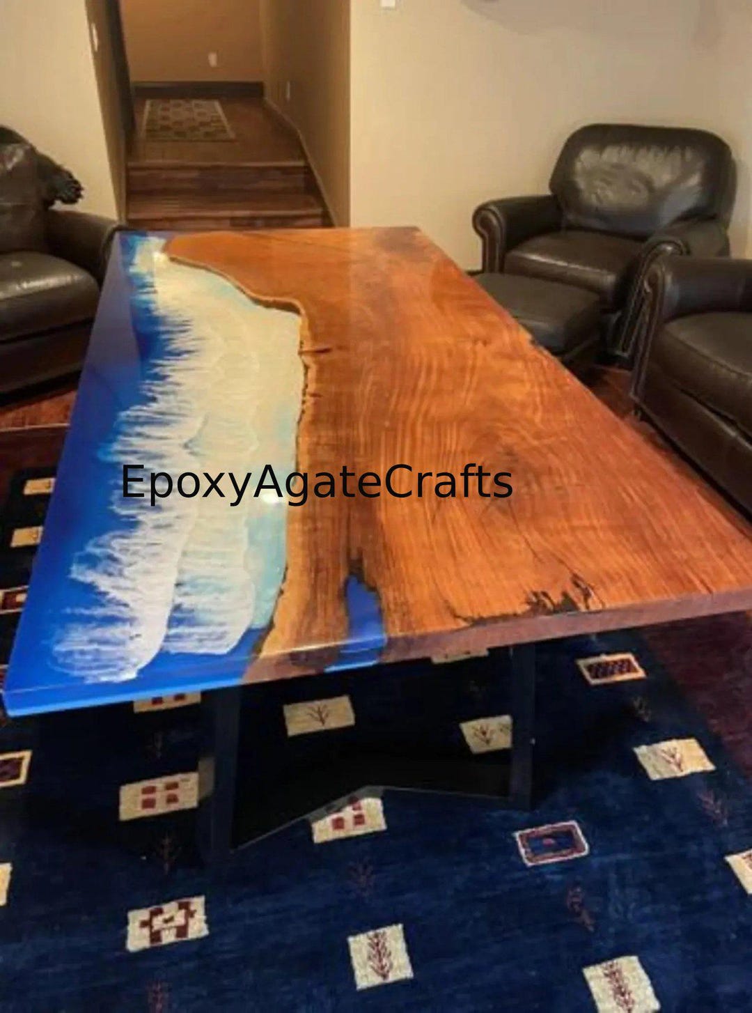 Custom Ocean Wave Epoxy Resin Acacia Wood Live Edge Dining Table - Etsy