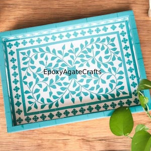 Handmade Bone Inlay Serving Tray: Turquoise Gemstone & Nacre
