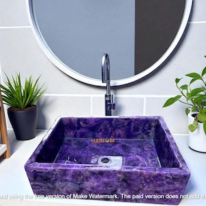 Handmade Amethyst Stone Sink: Purple Bathroom Vanity, Farmhouse Decor