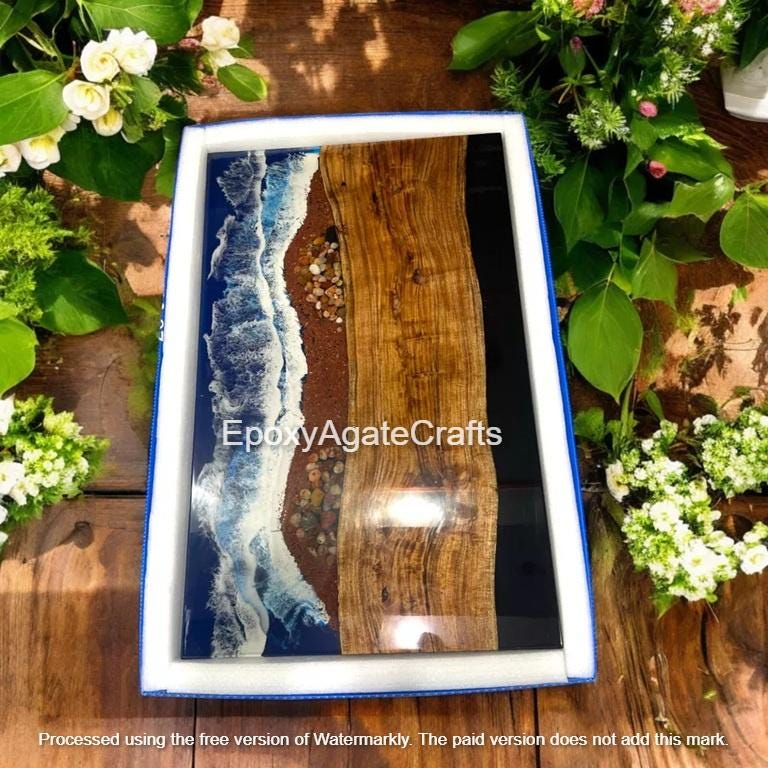 Aangepaste Ocean Wave Epoxyhars Acaciahout Live Edge-tafel
