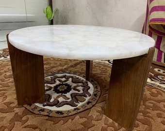 White Quartz Round Table Top Perfect for Coffee Center Dine and Hallway Tables Handcrafted Artistry for Your Home Furniture Decor