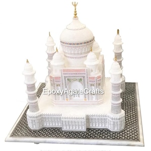 Handmade 18&quot; Marble Taj Mahal Replica: Collectible Indian Decor