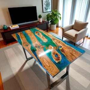 Live Edge Walnut Epoxy River Table: Custom Blue Resin Dining Table