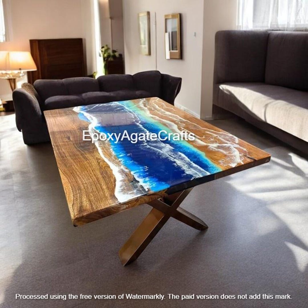 Ocean Wave Epoxy Resin Dining & Center Sofa Coffee Table Handmade ...