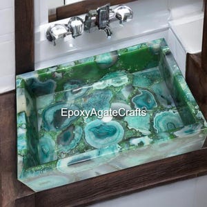 Green Agate Stone Bathroom Sink Handmade Luxury Gemstone Washbasin for Modern Bathroom Décor and Interior Design