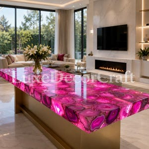 Handmade Pink Agate Console Table, Luxury Stone Entryway Table, Modern Interior Hallway Furniture