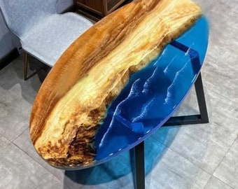 Oval Epoxy Resin Center Sofa Dining Table Top Luxury Acacia Wooden Live Edge Walnut Furniture Conference Meeting Decorative