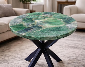 Luxury Fluorite Stone Round Table Top, Green Crystal Gemstone Coffee Table Decor