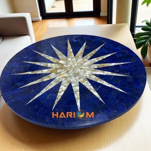 Lapis Lazuli & Mother of Pearl Inlay Coffee Table - Handmade Stone Art