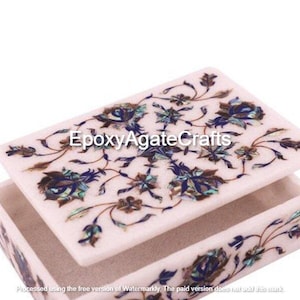 6 "x 4 "x 2" Weißer Marmor Lepis Inlay Halb kostbare Floral Arts Verlobungsring Schmuck Aufbewahrungsbox Stein Schmuckschatulle Edelstein Top Dekore